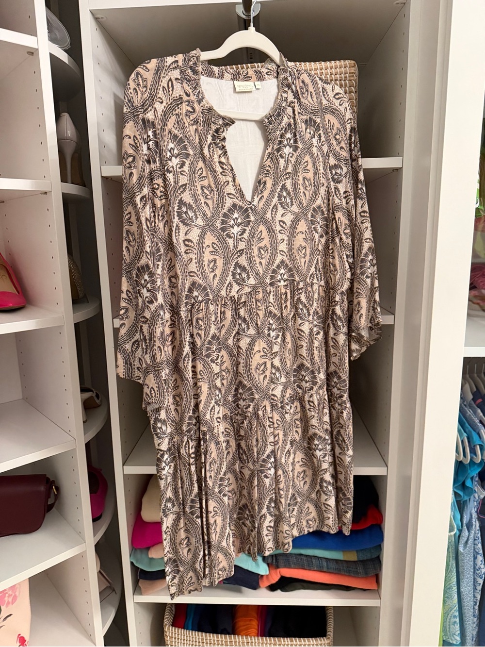 Spartina 449 XL Paisley V-Neck Tiered Midi Dress Boho Resort
